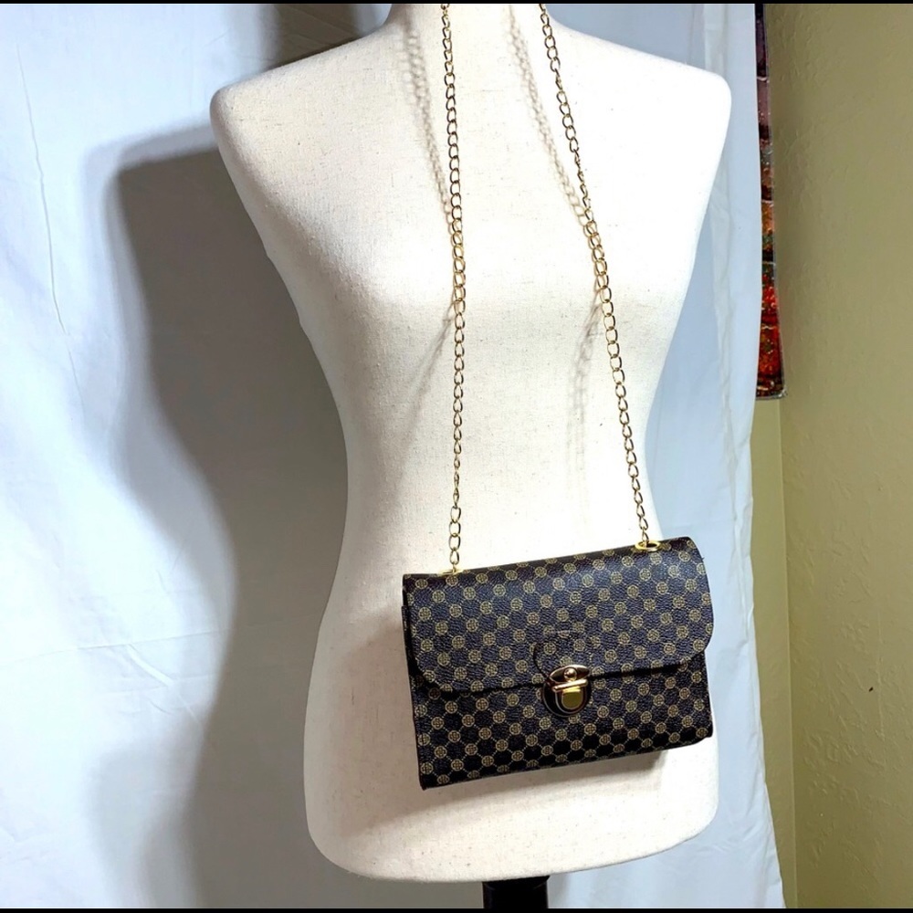 Small Brown & Tan Crossbody Bag Detachable Chain Strap 7” X 5” X 1” NWOT - Picture 2 of 7
